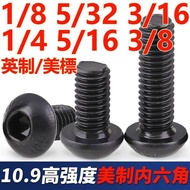 10.9 Grade UNC British American Made Round Head Hexagon Socket Screw Screw Inch Bolt 1/8 5/32 3/16 1