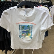 HM Fashion White Printed Round Neck Short Sleeve T-Shirt