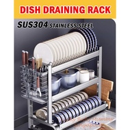 SUS304 Stainless Steel Dish Draining Rack Anti-rust Kitchen Sink Shelf Storage Rack Kitchen Organiser Cutlery Drainer