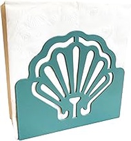 Coastal Metal Napkin Holder – Decorative Scallop Shell Design, Seafoam Teal Smooth Finish – Large Ta