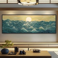 Perilla-ดวงจันทร์และคลื่นญี่ปุ่น Ukiyo-E-Panoramic ทะเลภาพจิตรกรรมฝาผนังนามธรรมย้อนยุคใช้สำหรับบ้านแ