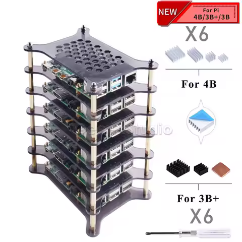 6 Layers Transparent Clear/Dark Brown Acrylic Case Shell with Heatsink Set Screwdriver for Raspberry