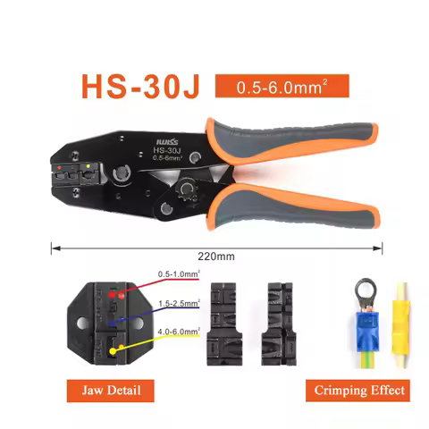 IWISS IWS-30J 0.5-6mm² Crimping Pliers Multi Hand Tools Insulation Ring&Spade Terminals 9 Inch Crimp