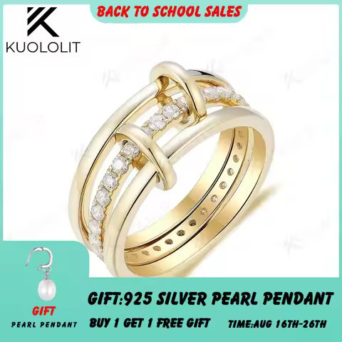 Kuololit Lab Grown Diamonds Rings for Women Men Solid 18K 14K 10K Gold Connect 3 Rings Wedding Band 