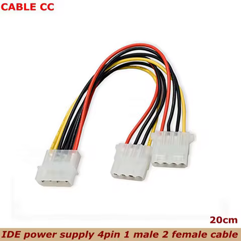 4 Pin Y-Splitter IDE Extension Adapter 2PCS 20cm/7.9inch 4-Pin Molex Male to Dual Female D-Type Powe