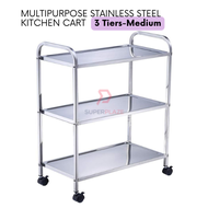 3 Tiers Medium Multifunctional Stainless Steel Kitchen Cart Side Table Serving Trolley Food Serving Cart