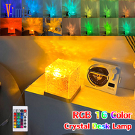 Vimite RGB 16-Color Crystal Glass Cube Table Lamps Remote Control Night Light Indoor Bar Hotel Decor