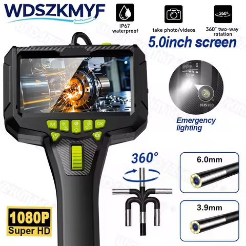 3.9mm/6.0mm Ultra Slim Endoscope Camera 360° Bidirectional Rotatable IP67 Waterproof 1080P 5.0inch S