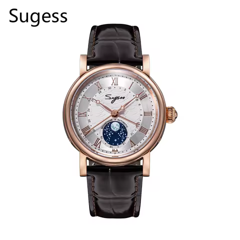 Sugess Moonphase Automatic Mechanical Men's Watch Wristwatches Original Movement ST2108 Waterproof C