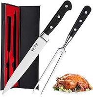Carving Knife and Fork Set - 8 Inch Professional Meat Carving Knife Set 2 Piece Kitchen Carving Set,Ergonomic Grip, Home Gourmet BBQ Tool Cutlery Knives for Brisket, Meat, Roast, Ham and Turkey