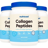 Nutricost Pure Collagen Hydrolysate (Bovine) Powder (3 Pack) - Grass Fed Bovine Collagen, 1LB Each