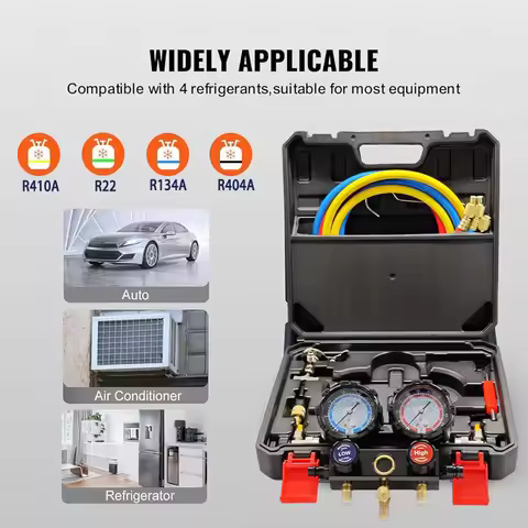AC Gauge Set 3 Way AC Manifold Gauge Set for R134A R22 R404A R410A Refrigerant Works on Car Freon Ch