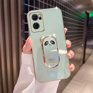 Casing For OPPO Reno 5 Pro+ 6 6 Pro 6 Pro Plus 7 7 Pro 7SE With Cute Glistening Panda Bracket Stand Plating Soft Silicone TPU Phone Case Cover