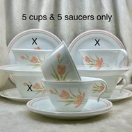 [Used] 10pc CORELLE Peach Floral hook cup & saucer set