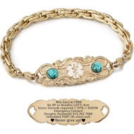 Custom Medical Alert Bracelets for Women with Natural Stone,Free Engraving Personalized Emergency Id
