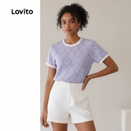(Trendy2) Lovito Casual Plain Colorblock Plicated T-Shirt for Women L131ED027