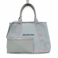Balenciaga NAVY CABAS M 581292 女用皮革帆布手袋淺藍灰色