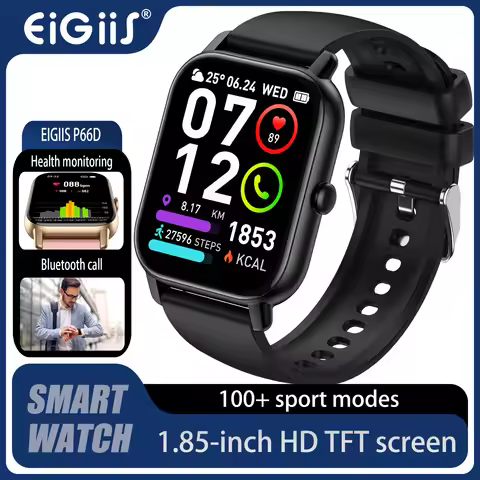 EIGIIS Smart Watch For Men Women P66D 1.85" TFT Health Monitoring IP68 Waterproof Bluetooth Call Mul
