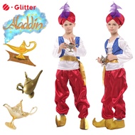 Disney Movie Aladdin Prince Cosplay Costume for Kids Boy Arabian Clothes Top Pants Hat For Boys Kid With Lamp Accessories Party Clothing