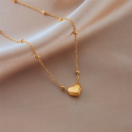 Titanium Steel Heart Pendant Necklace Women's Colorfast Clavicle Chain Fashion round Beads Necklace 