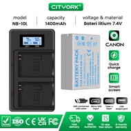 Cityork 1400mAh NB-10L NB 10L Camera Battery With LCD Dual USB Charger For CANON G15 G16 G1X SX40 SX