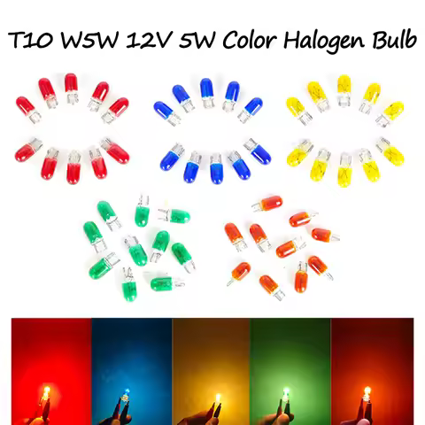 Car T10 W5W 12V 5W Color Halogen Bulb Warm Yellow Bule Red Yellow Green Amber Dashboard Bulb Light R