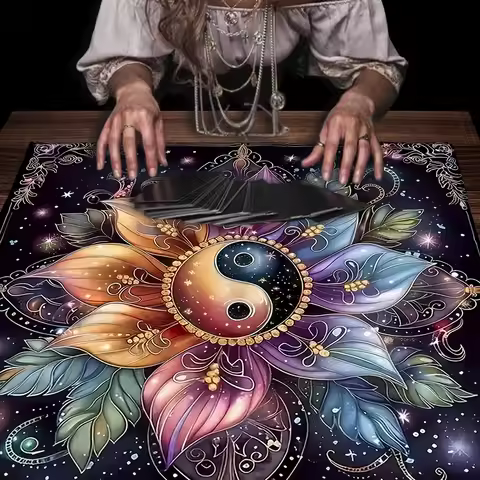 Yin-Yang Mandala Tarot Card Table Cloth Wicca Altar Cloths Vibrant Starry Sky Floral Tarot Tableclot