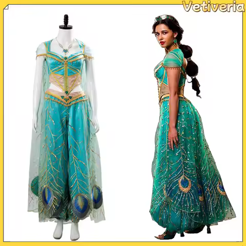 Movie Naomi Scott Costume Peacock Cosplay Princess Dress Fantasia Clothing Crown Women Adult Clothes