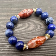 原礦老料青金石閃電五眼老纏絲措銀天珠瑪瑙手串/招財/送禮