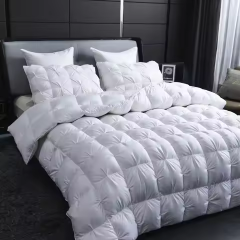 White Goose Down Comforter Warm Winter Thick 3D Bread Bed Blanket Luxury Pinch Pleated Filling for Q