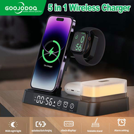 GOOJODOQ 5 in 1 Wireless Charger For Phone Watch earphone Charging Dock Station With alarm clock and