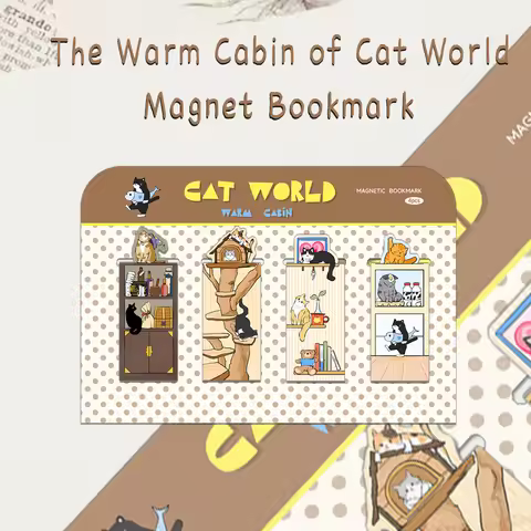 4PCS Creative Cute Cat World Warm Cabin Magnetic Bookmarks Creative Animal DIY Paper Books Page Mark