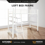 KitchenZ Sabah 6.5FT 3V Loft Bed Frame Study Table & Book Shelves Single Metal Bed Frame -3VAH904/BB