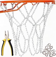 Basketball Net Heavy Duty Metal Chain Replacement with 12 S-hooks and Set of Pliers to Tighten Hooks