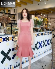 Dress Mermaid Scuba Wanita Kekinian 2022 Gaun Duyung Lengan Tile Pendek Puff Terbaru