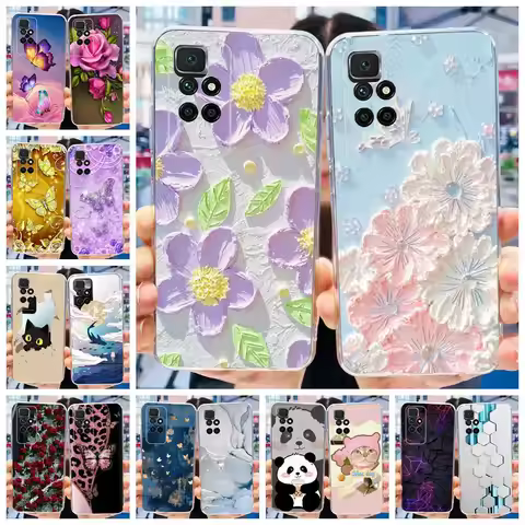 For Xiaomi Redmi 10 Case Redmi 10 Prime Cover Popular Flower Soft Transparent Silicone Phone Cases F