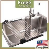 FREGE Foldable 304 Stainless Steel Dish Drying Rack / Stainless Steel Shelf Kitchen Sink Drain Rack 
