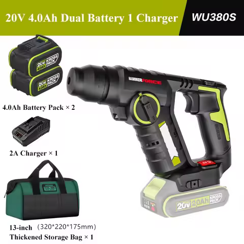 WU380S Cordless Rotary Hammer Drill 20V 3 In1 Electric Screwdriver SDS Chuck Brushless Motor Electri