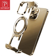 Oatsbasf Bezel-less Phone Case for ihone 16Pro Max Metal Phone Cover with 360°Rotation Finger Ring H