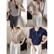 QC horse-embroidered rope woven polo sweater Polo Shirt Women Knitted Polo Shirt Women Long Sleeve P