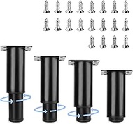 Set of 4 Adjustable Furniture Feet, 8-12 cm Furniture Feet, Height Adjustable, Metal Black Furniture