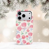 Pink tulip Classic 2-in-1 top and bottom splicing frosted case for  iPhone17 Pro Max iPhone16 Pro Ma