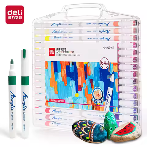 Deli 12/24/36/48/64 Colors Acrylic Paint Marker Pen Acrylic Marker Set Plumones Rotuladores Poster P