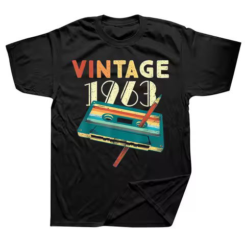 Vintage 1963 Music Cassette 62th Birthday Gifts 62 Years Old T Shirt Summer Style Graphic Cotton Str