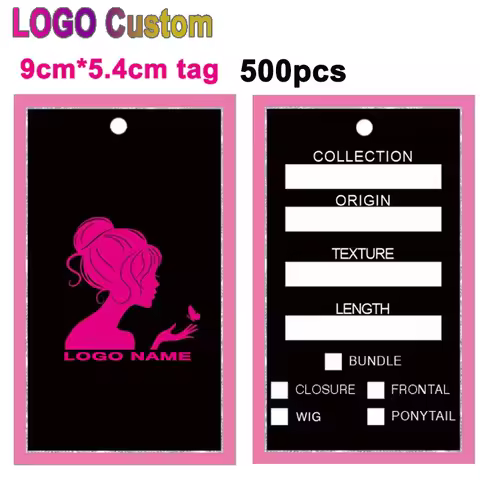 Wig Tags Custom Logo 500Pcs Hair Tags For Bundles Customized 5.4Cm*9Cm Paper Hang Tags Hair Extensio