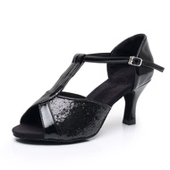 Dancing Cha-Cha Black Soft Sole High Heel Dance Shoe - UK Size 3W