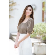 Pleated Blouse Square Neck Shirt Doll Sleeves H78