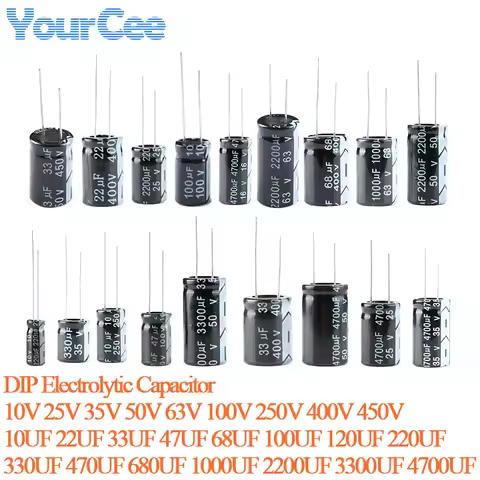 5PCS DIP Electrolytic Capacitor 10V 25V 35V 50V 63V 100V 250V 400V 450V 10UF 22UF 33UF 47UF 68UF 100