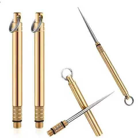 Titanium Brass Metal With Key Ring Fruit Pick Tooth Cleaning Personalized Brass Toothpick Toothpick 