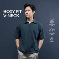 Fatto A Mano Poloshirt Boxy fit Men's V-Neck Open Collar Cut Men's Collar T-Shirt Knit Thick Denim B